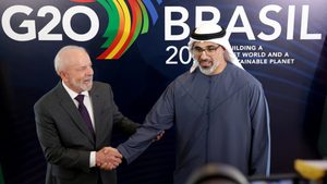 President Luiz Inácio Lula da Silva of Brazil and Sheikh Khaled bin Mohamed Al Nahyan, crown prince of Abu Dhabi, held talks at the G20 summit in Rio